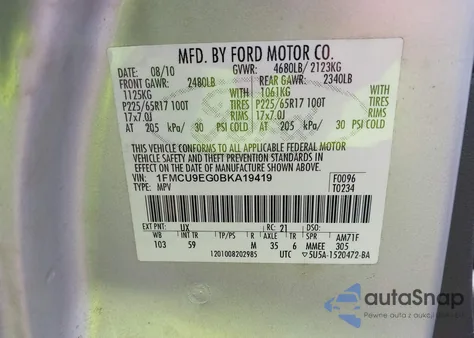 2011 Ford Escape Limited из США, поврежденный, VIN 1FMCU9EG0BKA19419